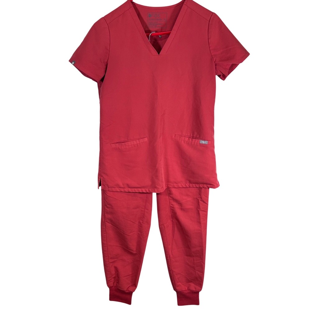 FIGS Technical Collection Red Pink V-Neck Scrub Set Size XS Zamora Joggers Casma